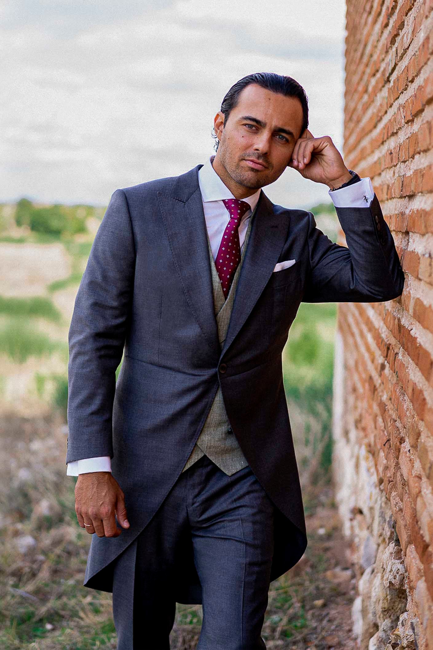 Mario Moyano Chaleco Novio Gris Chaleco Cruzado Botones Chaleco