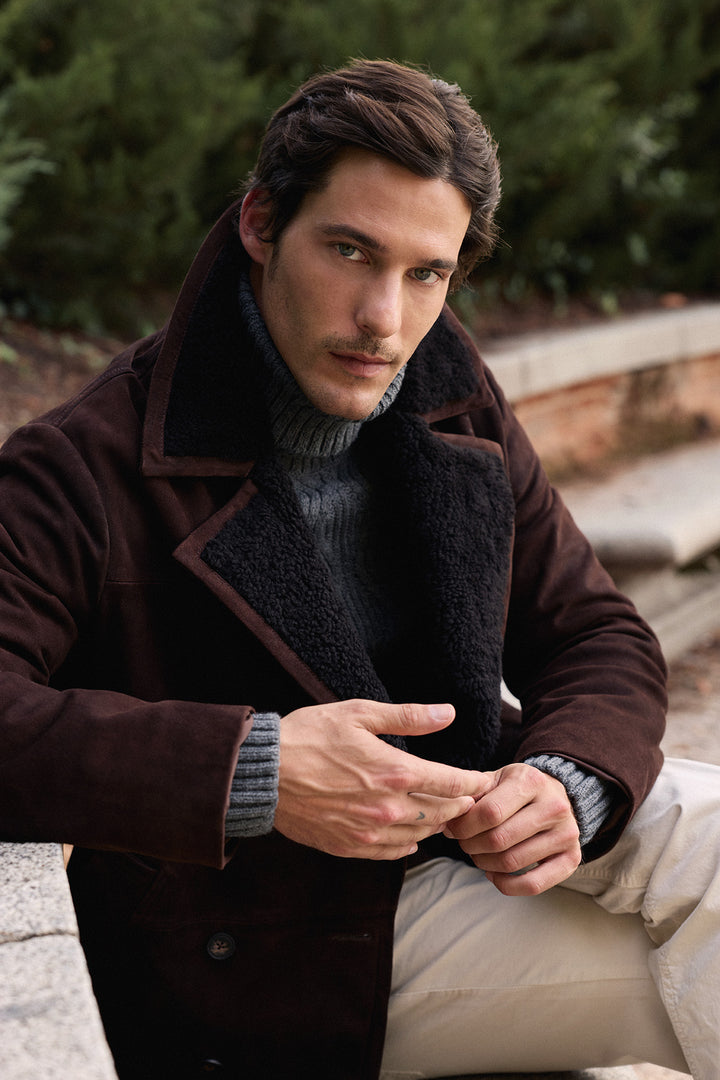 Abrigo Ante Nobuck Marrón Chocolate