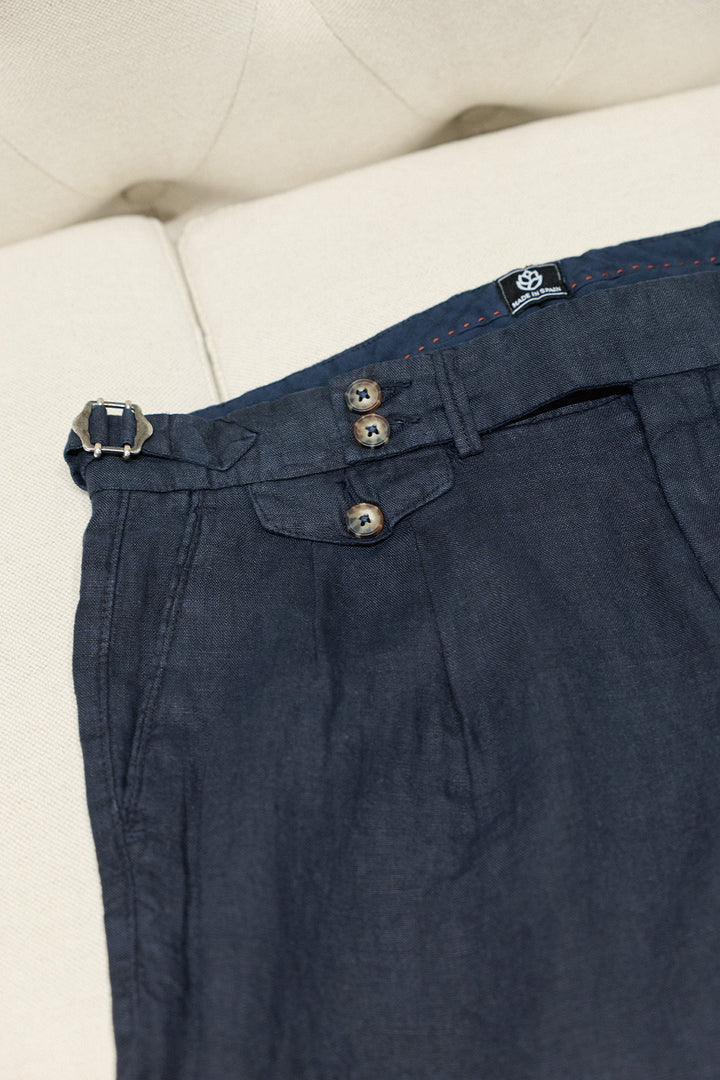 Navy Linen Tailored Trousers