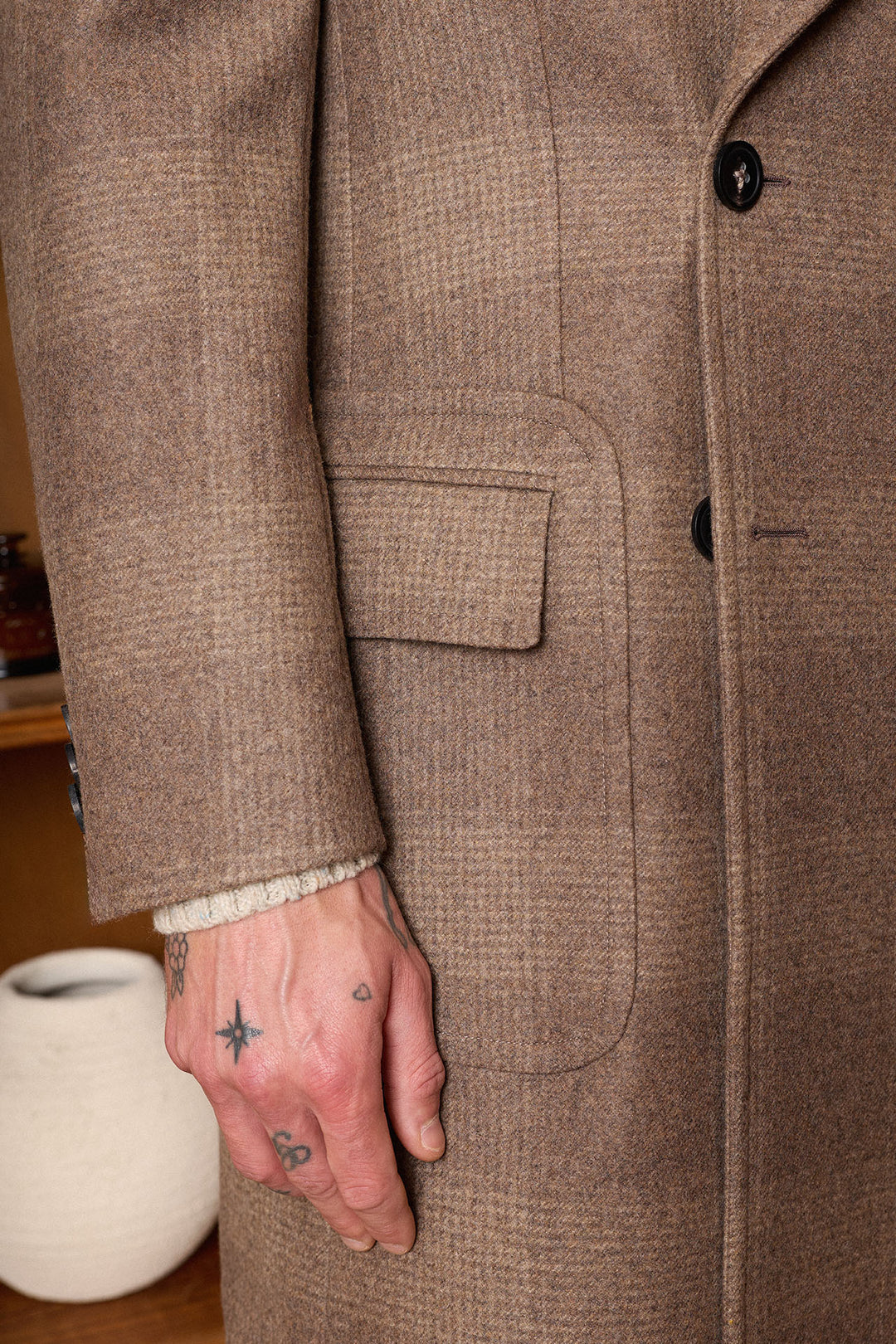 Casaco Príncipe de Gales bege de abotoamento duplo