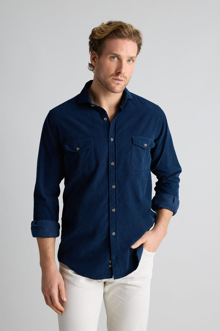 Navy Blue Honeycomb Shirt 100% Cotton