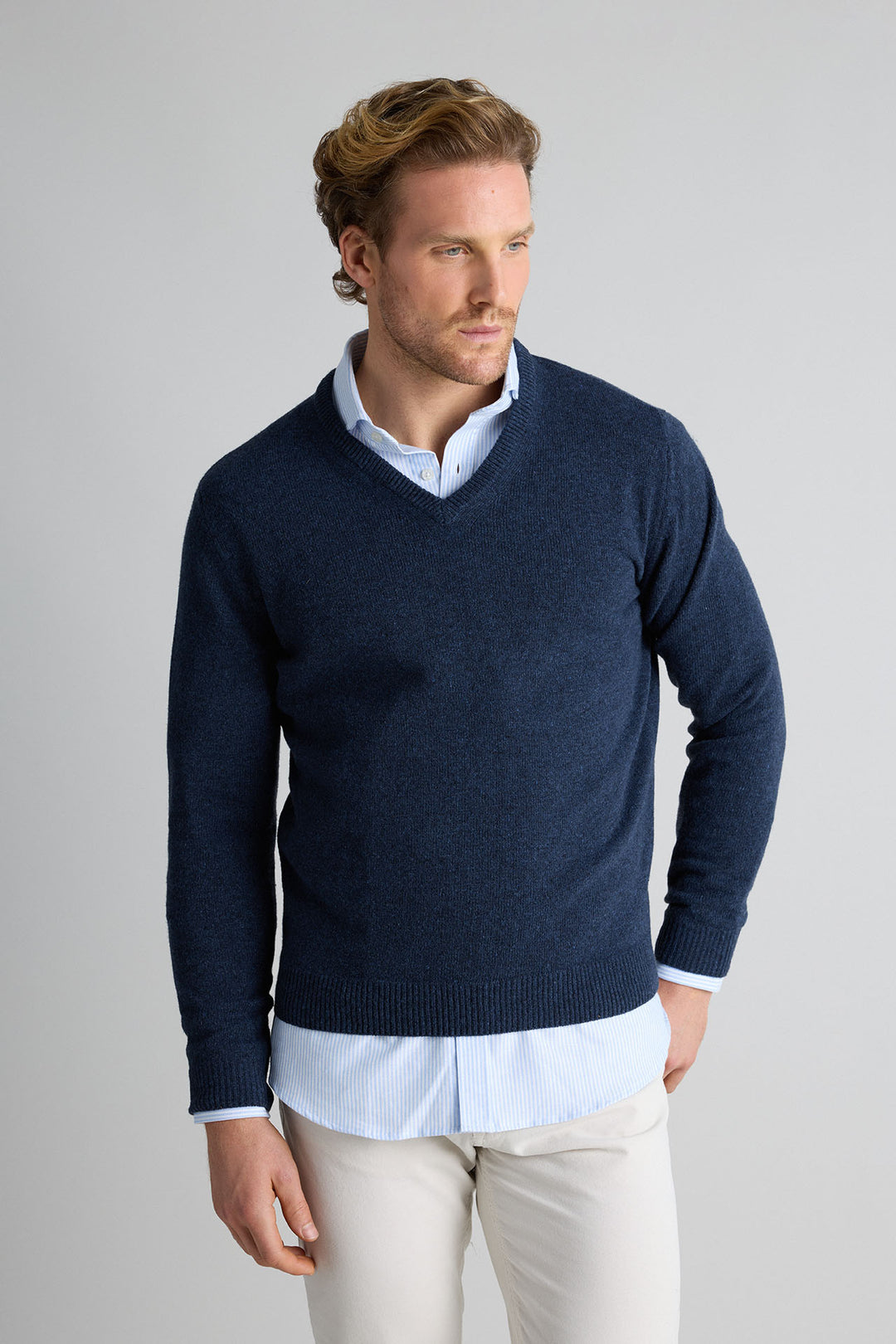 Worn Blue Lambswool V-Neck Sweater 