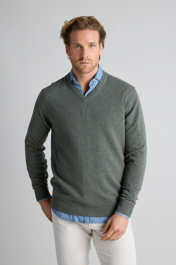 Ash Gray V-Neck Sweater 100% Cotton