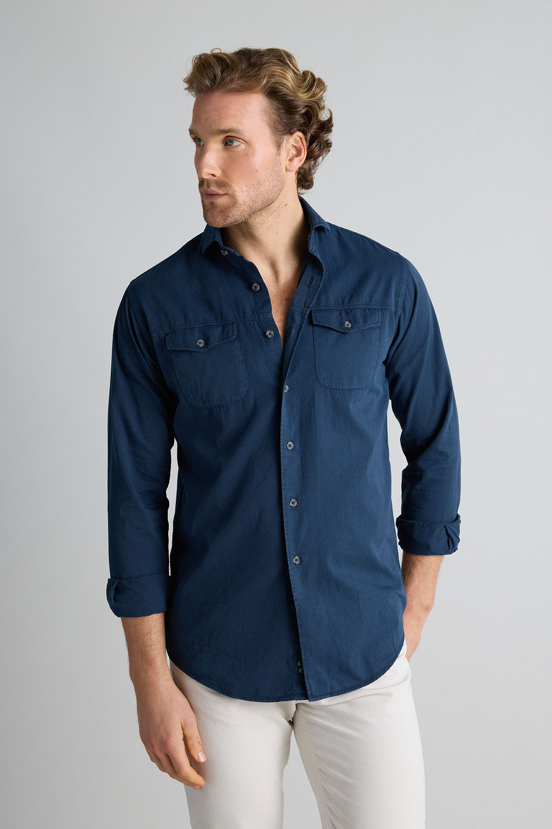 Navy Blue Honeycomb Shirt 100% Cotton