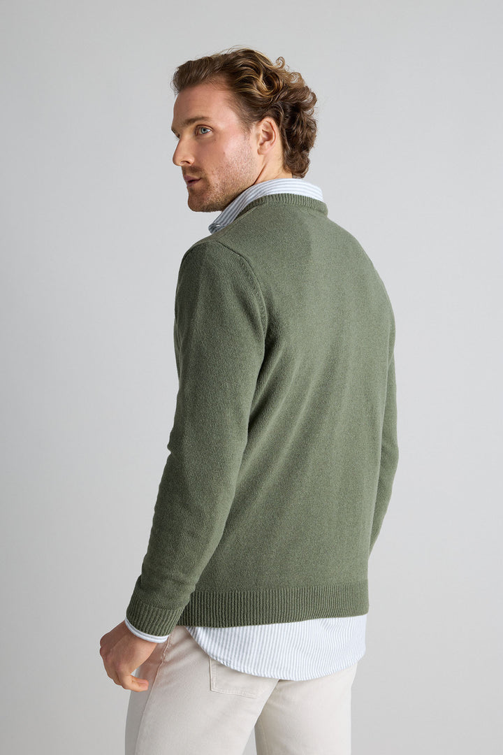 Lambswool Hunting Green V-Neck Sweater 