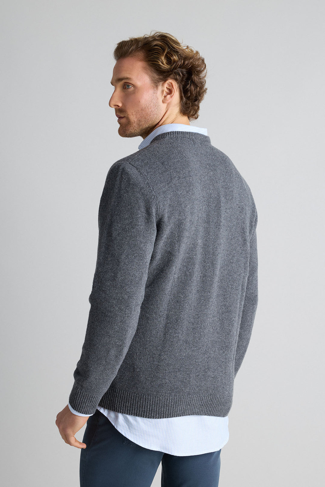 Jersey Cuello Pico Gris Marengo Lambswool