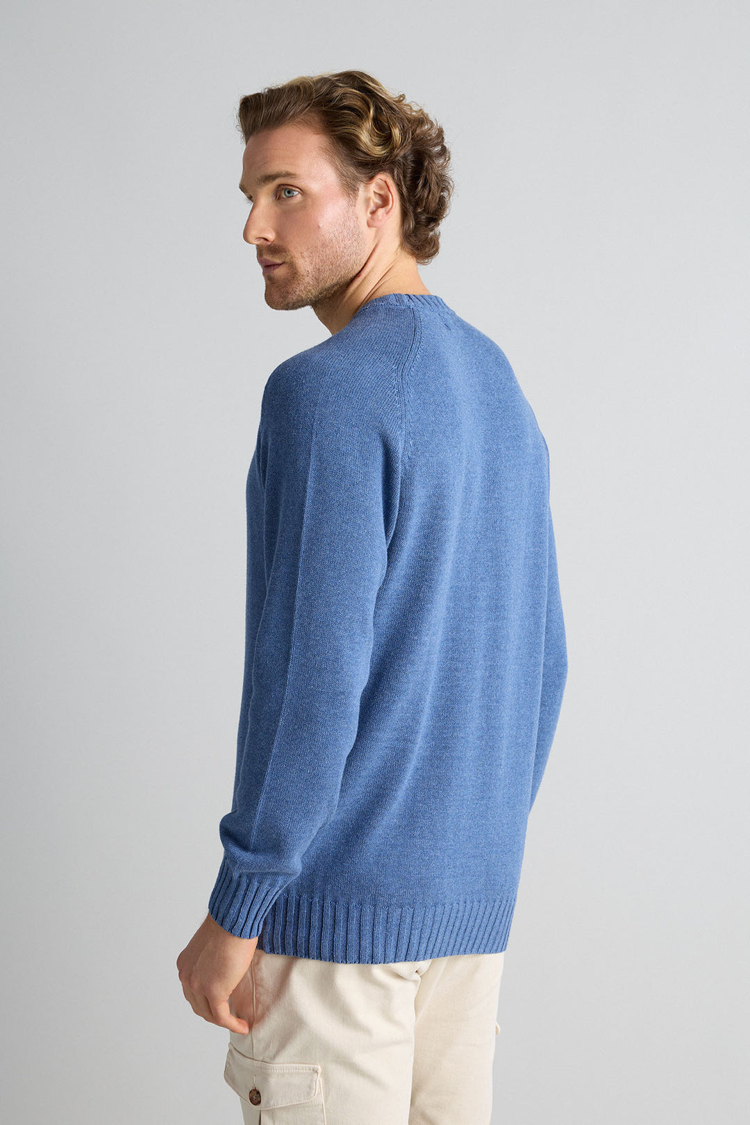 100% Cotton Horseshoe Neck Sweater Steel Blue 