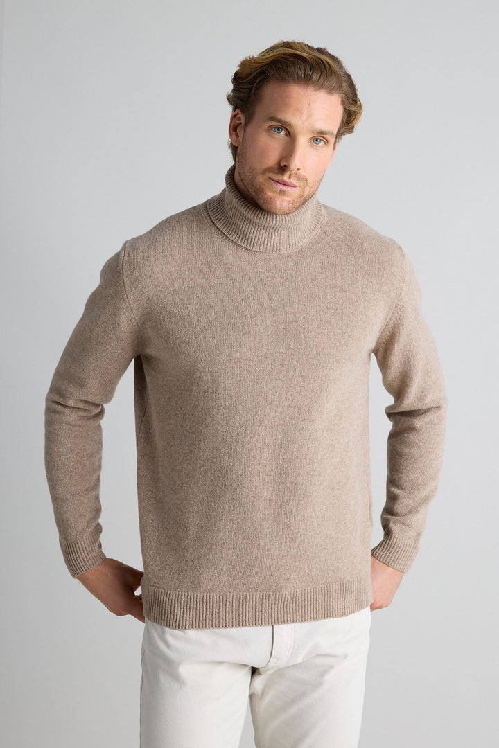 Jersey Cuello Vuelto Beige Medio Lambswool