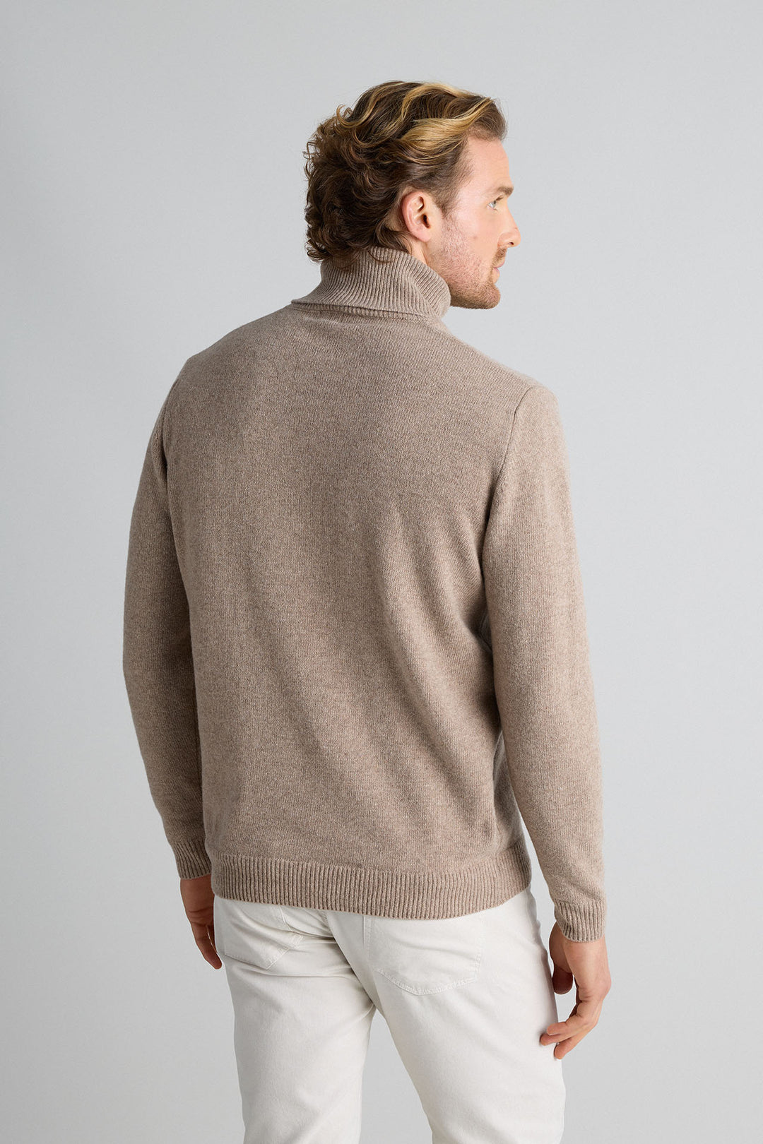 Jersey Cuello Vuelto Beige Medio Lambswool