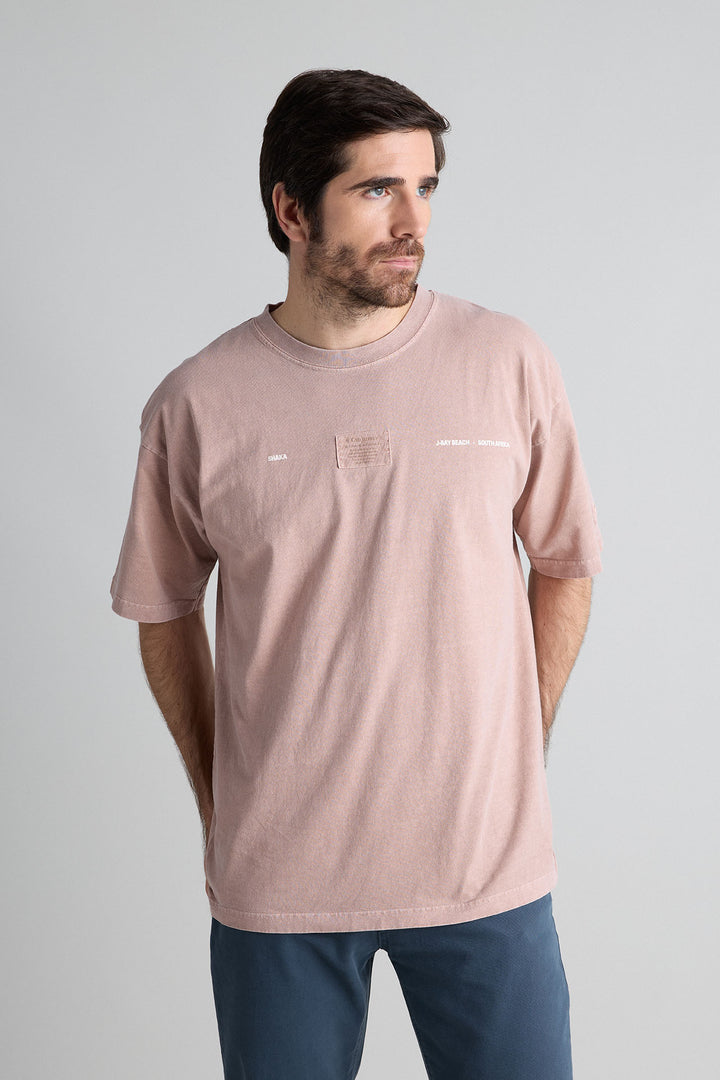 Camiseta Shaka JBay Surf Competition Salmón Desgastado Hombros Oversize