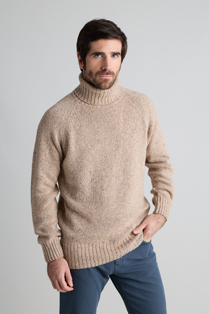 Jersey Cuello Vuelto Jaspeado Beige Tierra