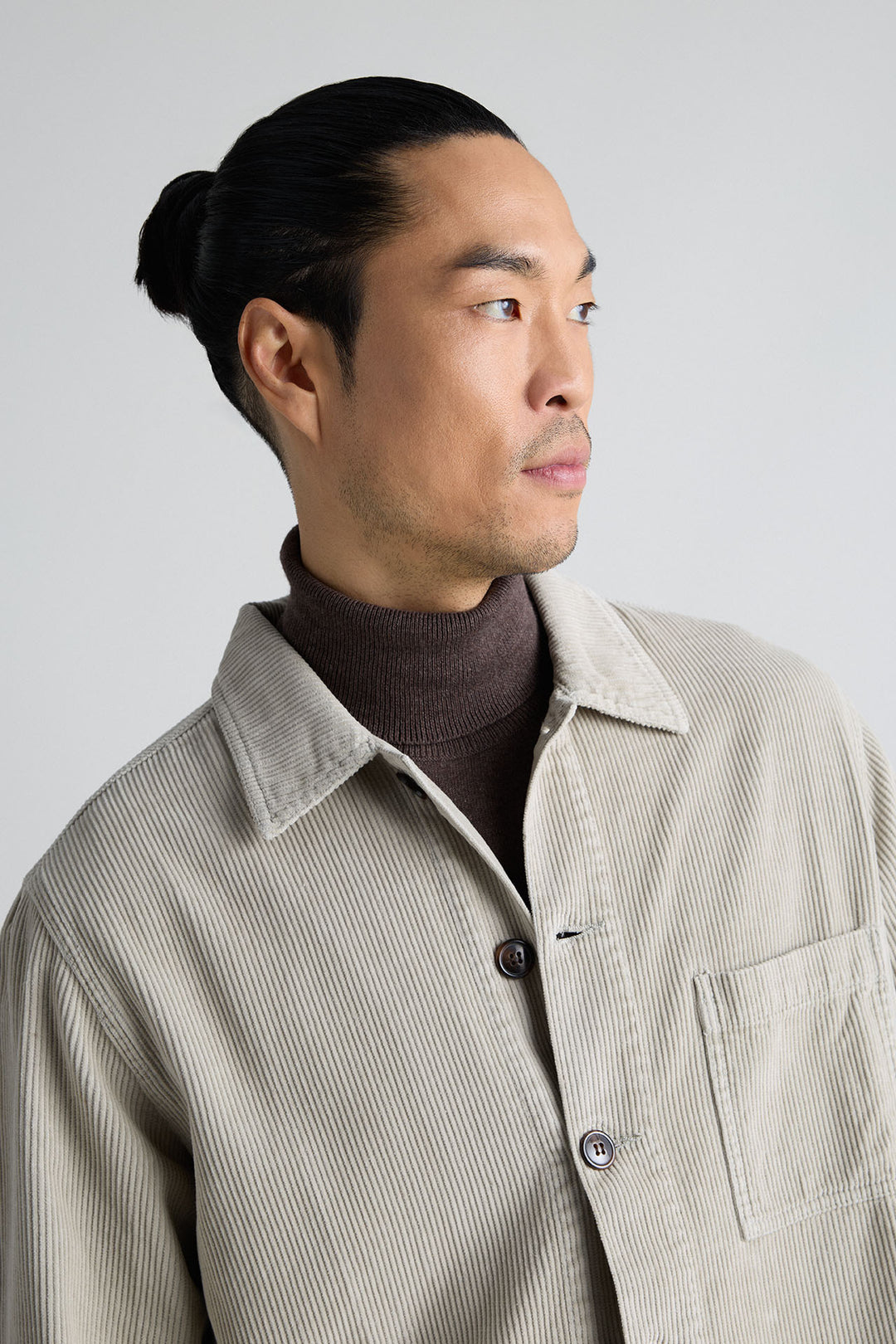 Beige Sahara Linen Double Pocket Overshirt with Placket