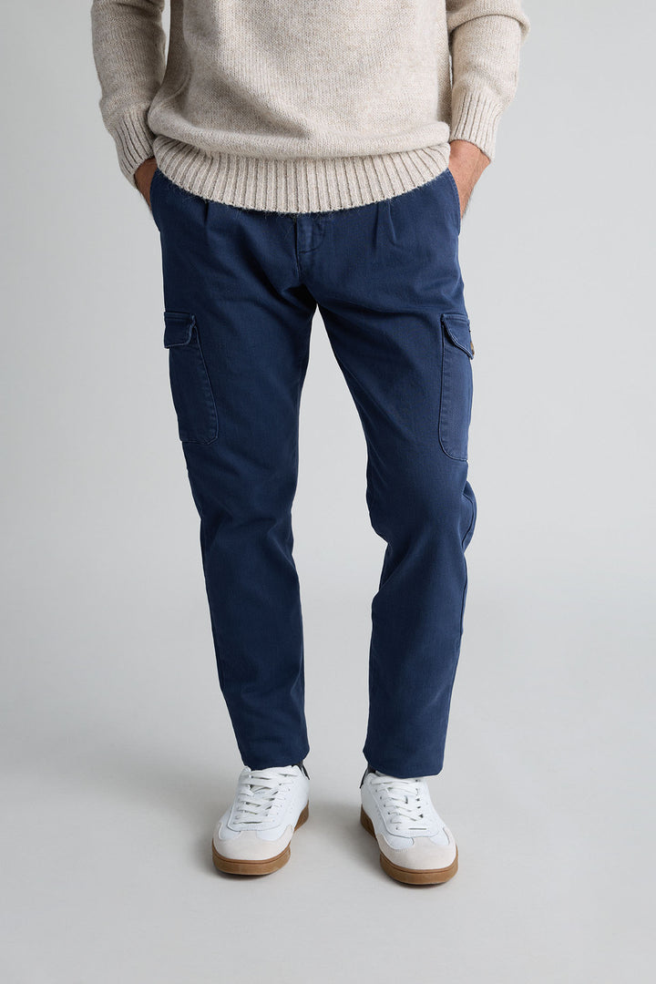 Navy Blue Gretel Cargo Pants with Watchmaker and Front Pleat