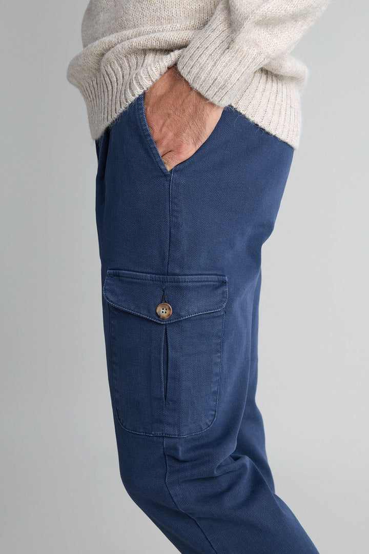 Navy Blue Gretel Cargo Pants with Watchmaker and Front Pleat