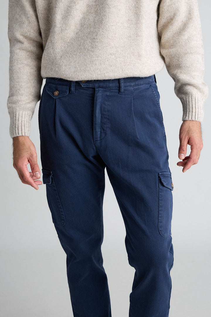 Navy Blue Gretel Cargo Pants with Watchmaker and Front Pleat