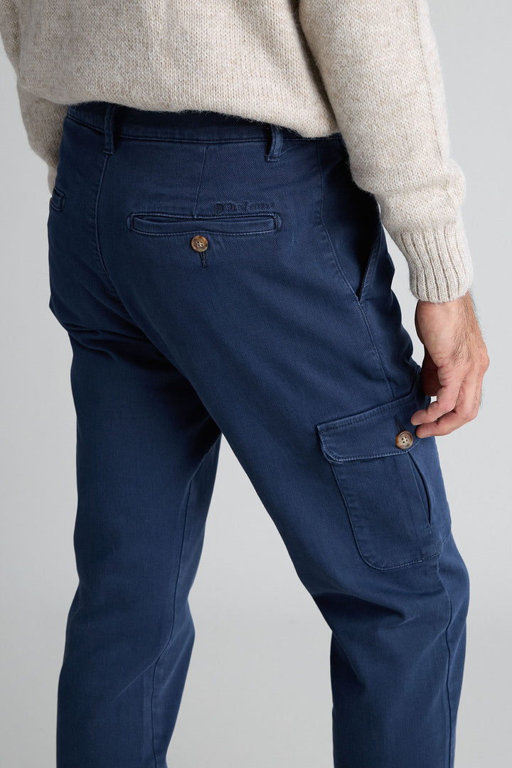 Navy Blue Gretel Cargo Pants with Watchmaker and Front Pleat