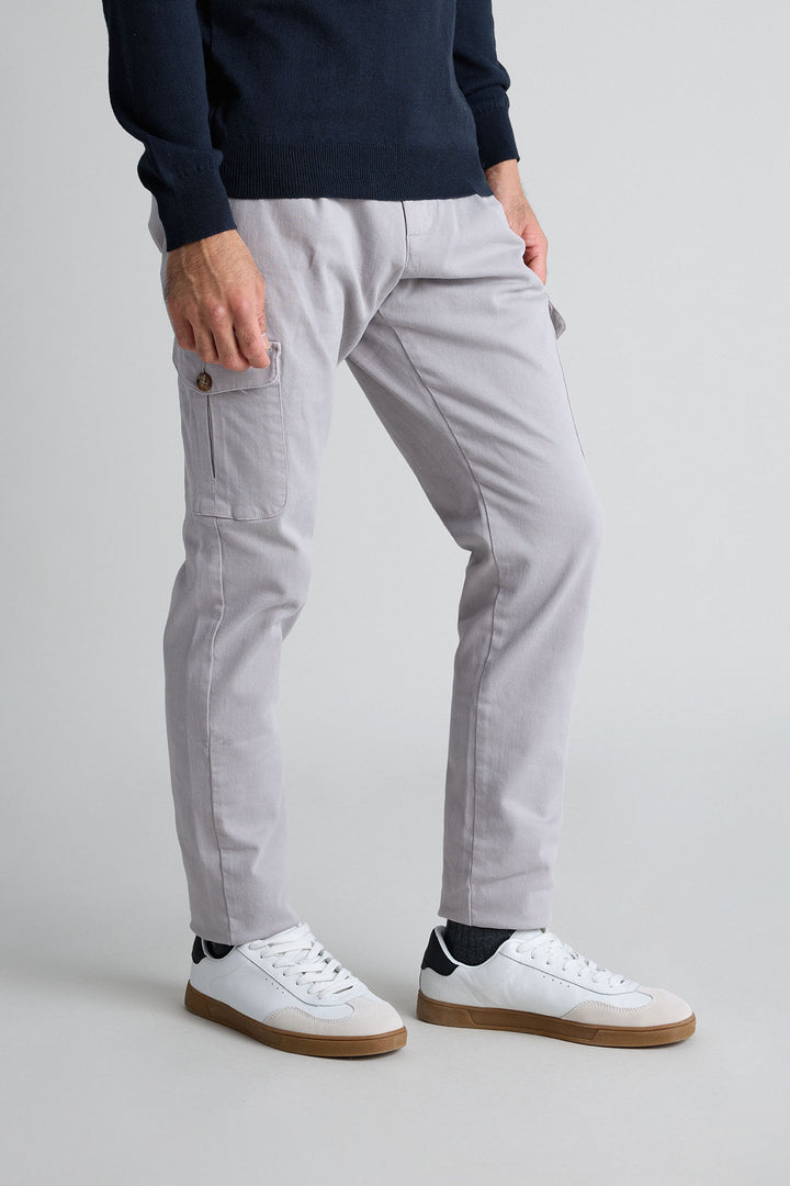 Pearl Gray Gretel Cargo Pants with Watchmaker and Front Pleat