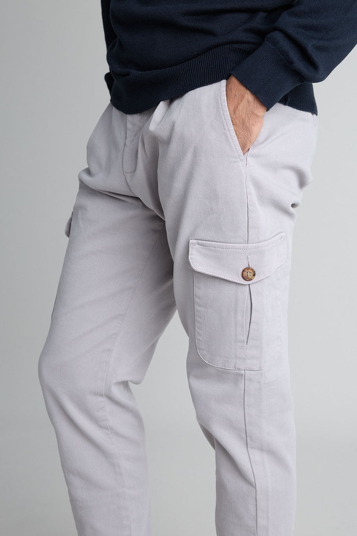 Pearl Gray Gretel Cargo Pants with Watchmaker and Front Pleat