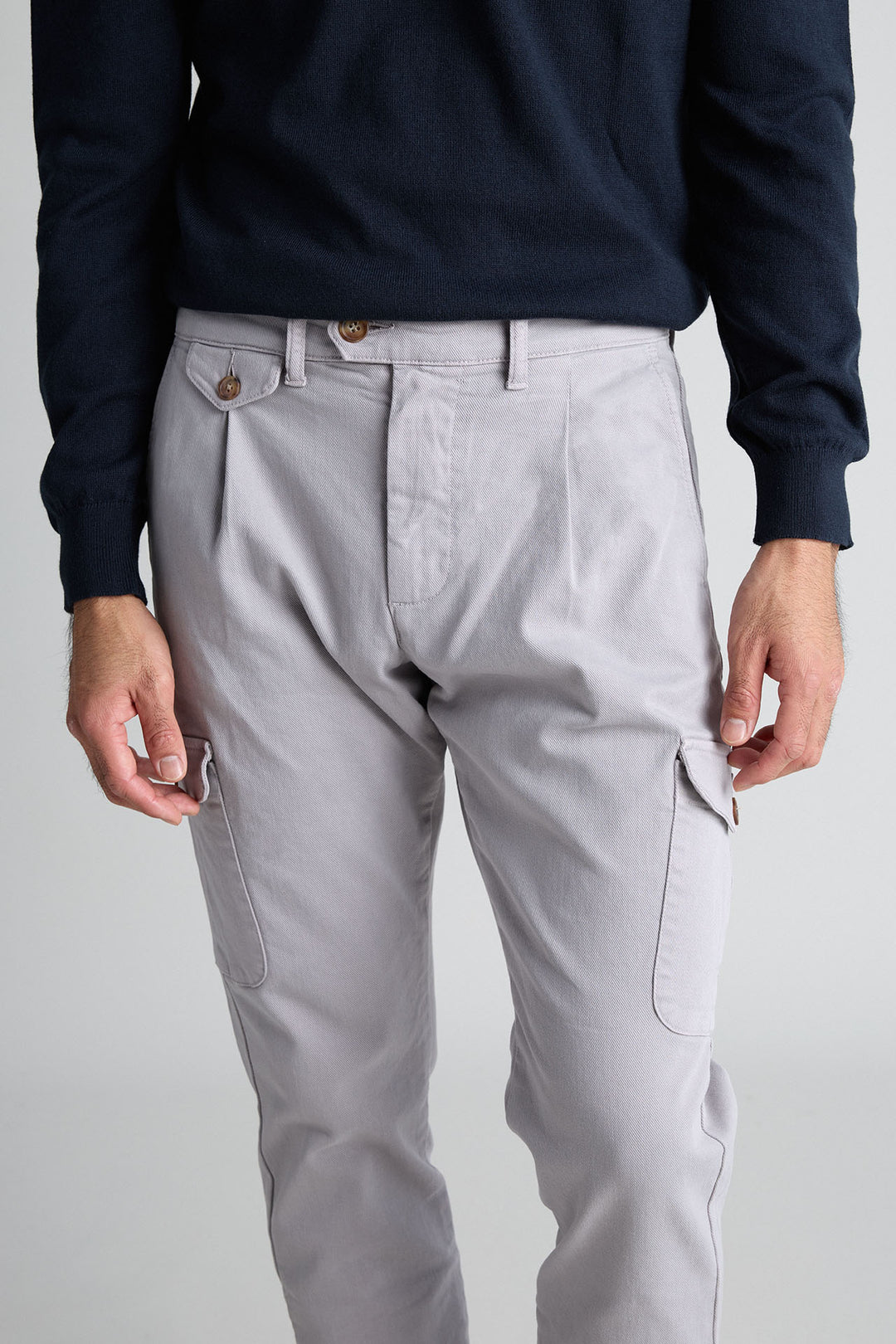 Pearl Gray Gretel Cargo Pants with Watchmaker and Front Pleat