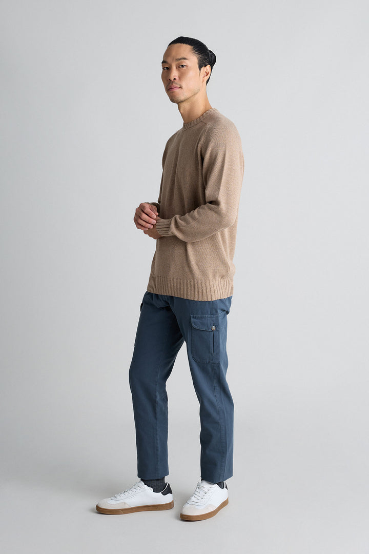 Fine Horseshoe Neck Sweater 100% Beige Cotton 