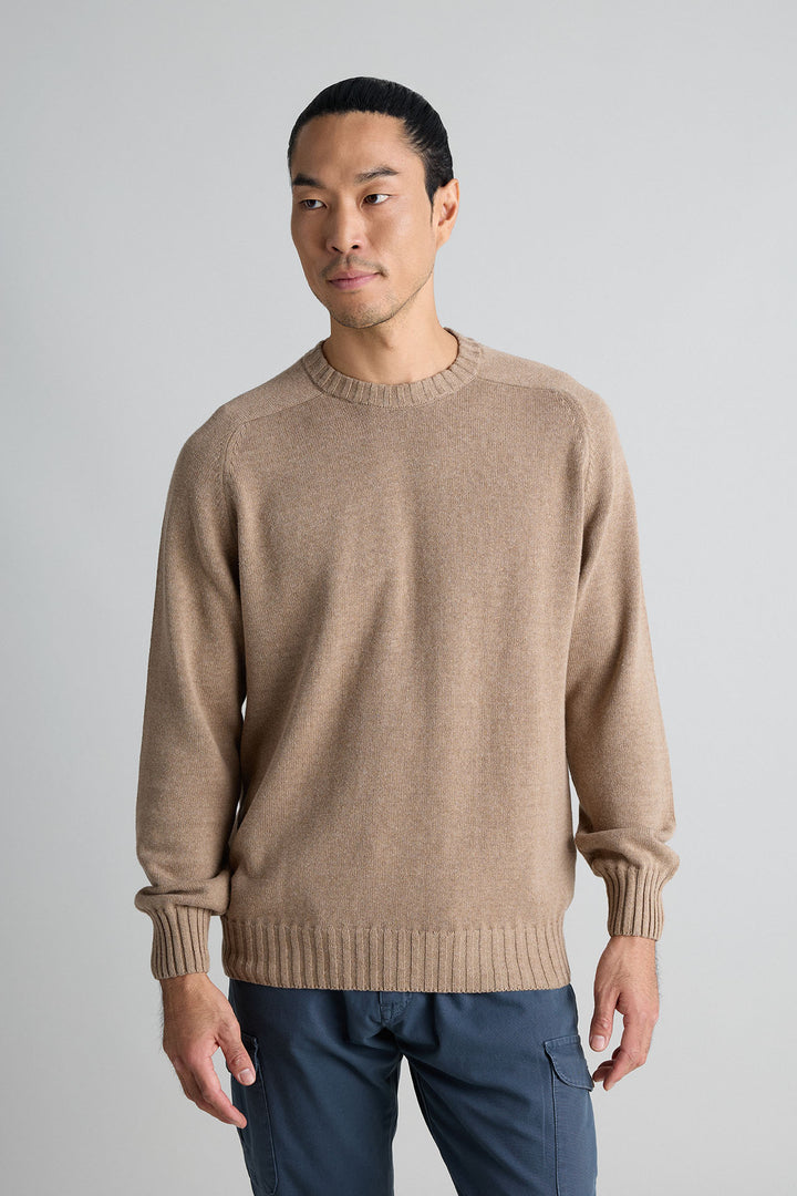 Fine Horseshoe Neck Sweater 100% Beige Cotton 