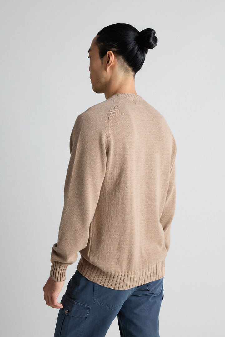 Fine Horseshoe Neck Sweater 100% Beige Cotton 