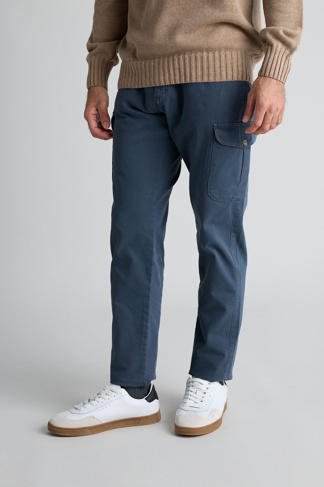 Navy Blue Gretel Cargo Pants with Watchmaker and Front Pleat