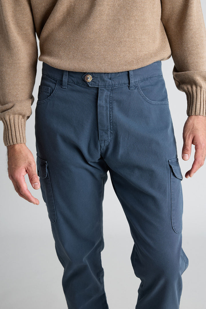 Navy Blue Gretel Cargo Pants with Watchmaker and Front Pleat