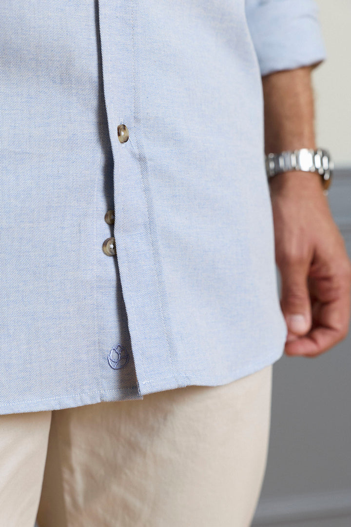 Sky Blue Cotton Canutillo Shirt with Horn Button