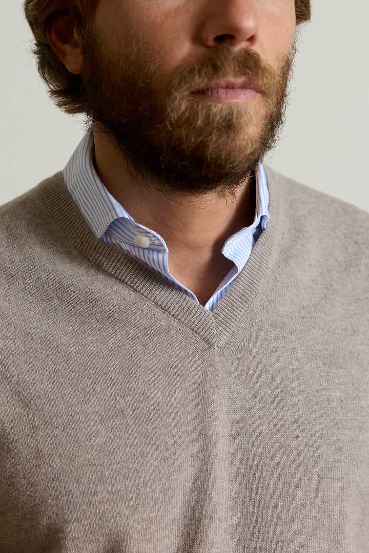 Ash Gray V-Neck Sweater 100% Cotton