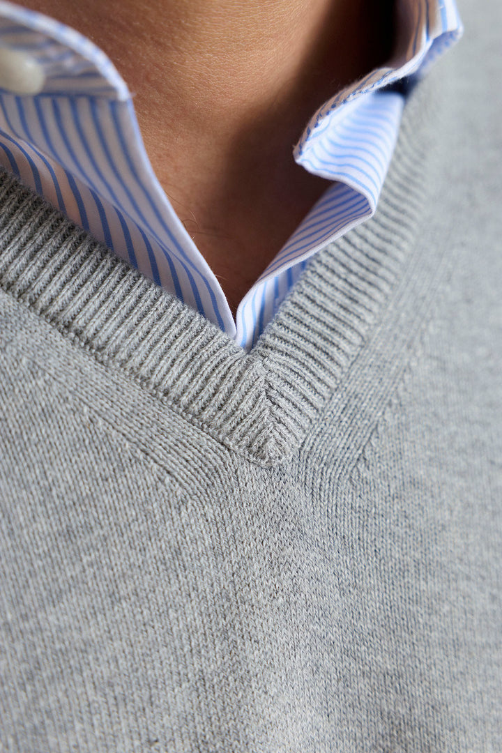 Light Grey Cotton V-Neck Sweater