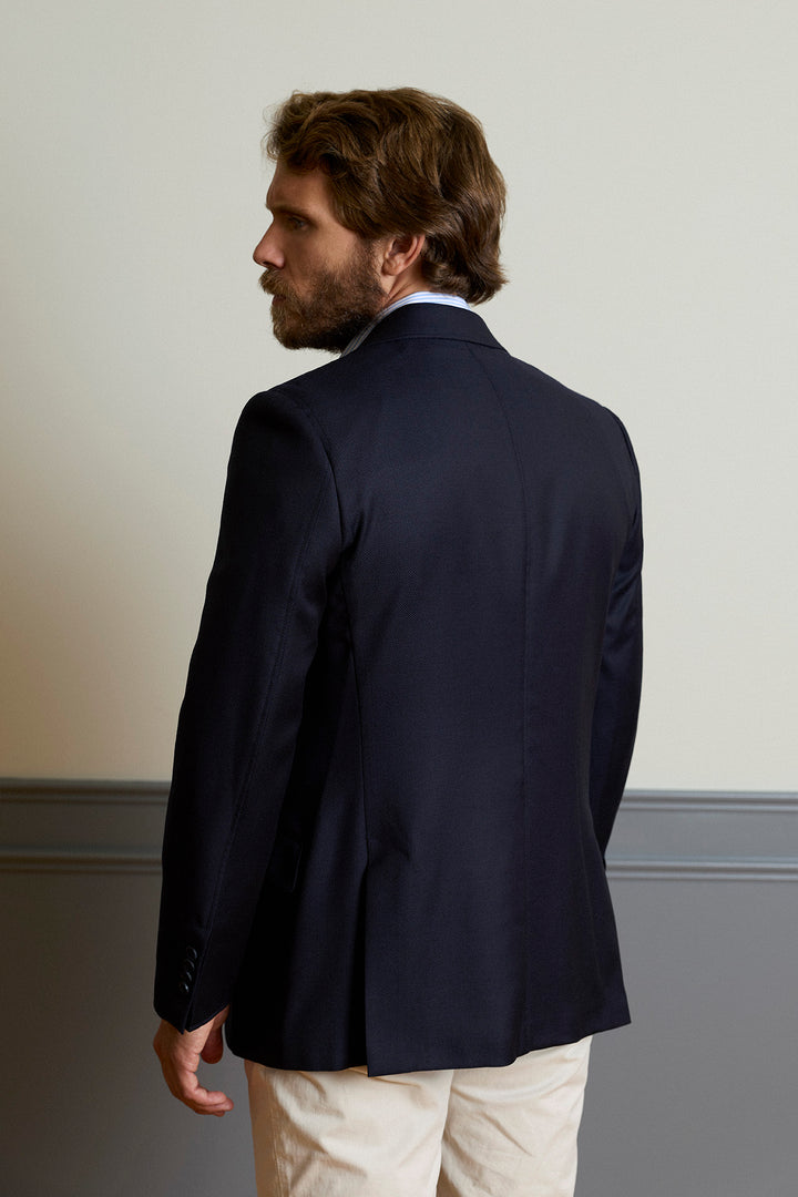 Americana Vestir Esterilla Marino Solapa Clásica 9,5 cm