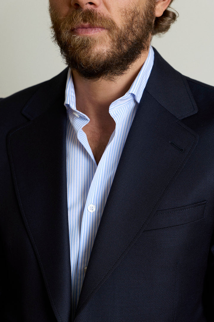 Americana Vestir Esterilla Marino Solapa Clásica 9,5 cm