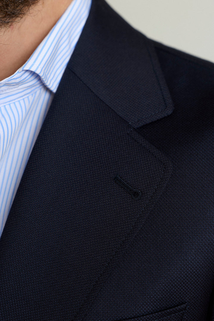 Americana Vestir Esterilla Marino Solapa Clásica 9,5 cm