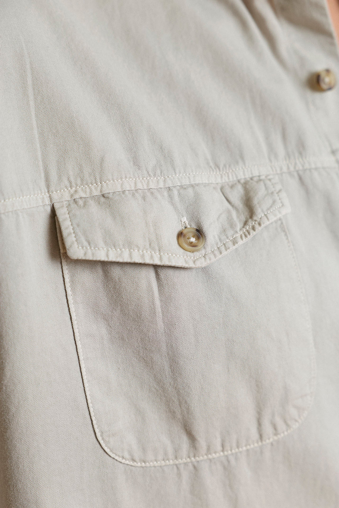 Sand Beige Horizontal Stitching Shirt Double Chest Pocket