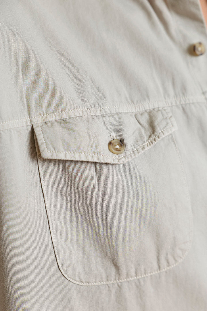 Sand Beige Horizontal Stitching Shirt Double Chest Pocket