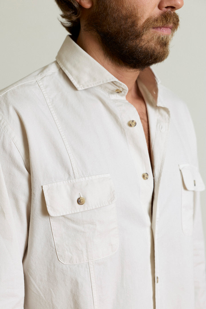 Linen Cotton Shirt with 2 Chest Pockets, Ivory