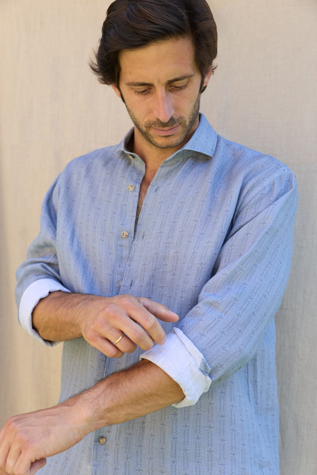 Camisa Lino Espiga Azul