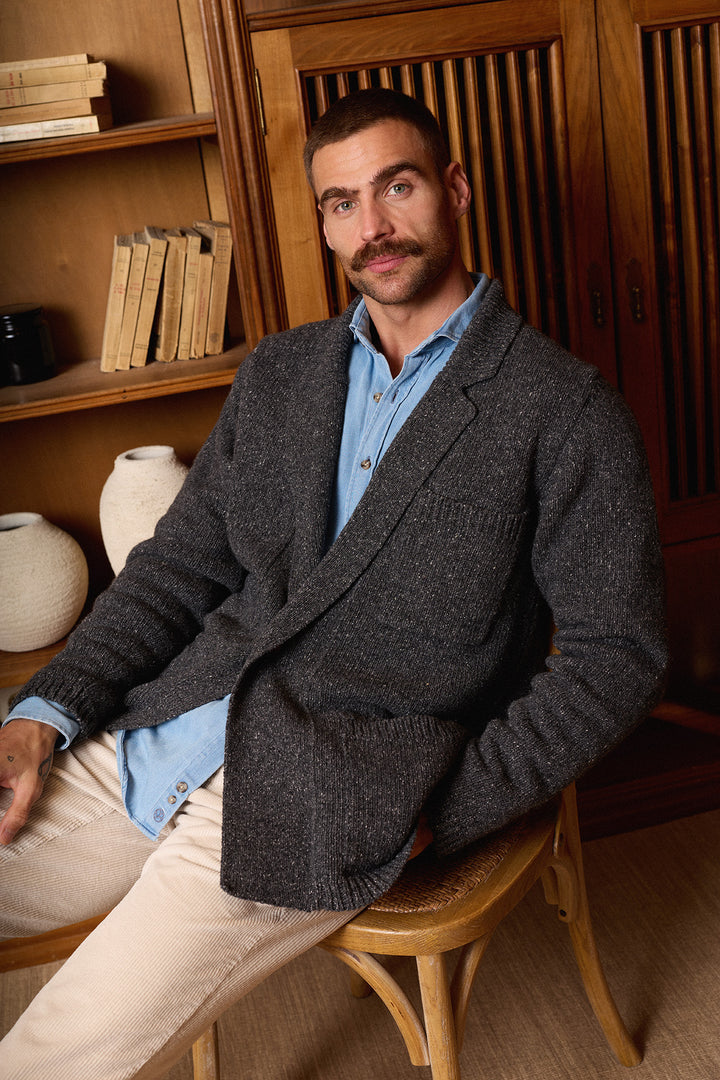 Cárdigan Lana Jaspeada Gris