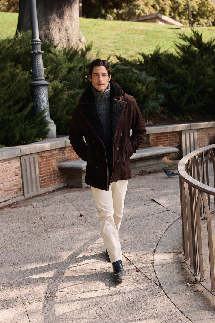 Abrigo Ante Nobuck Marrón Chocolate