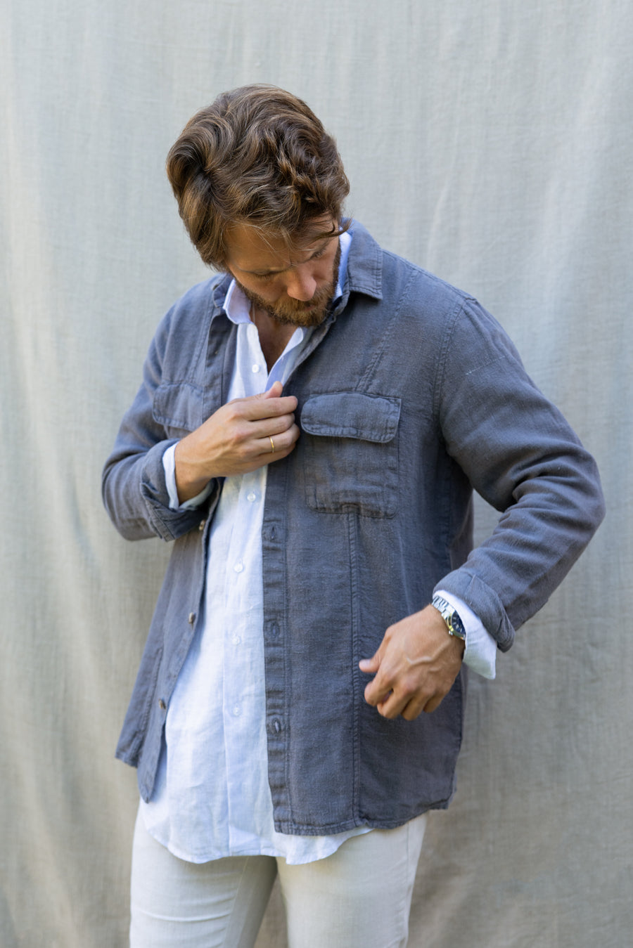 Sobrecamisa Fletcher Lino Cinza
