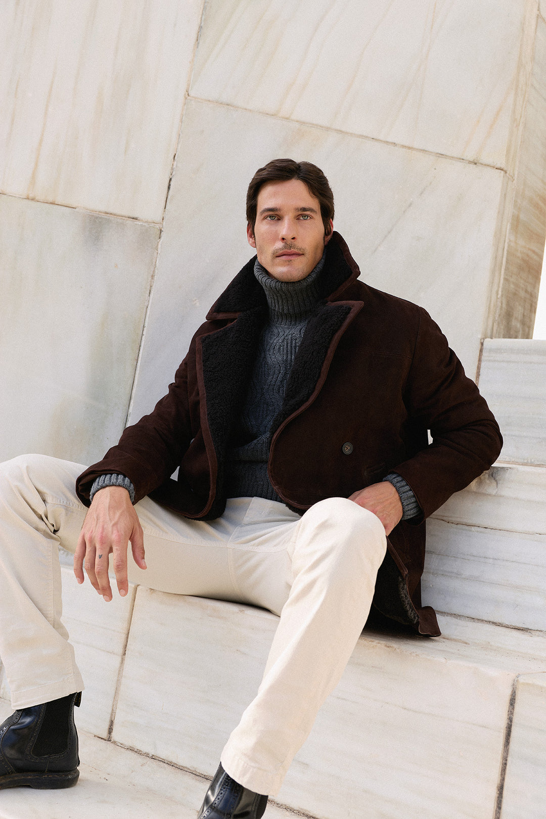 Abrigo Ante Nobuck Marrón Chocolate