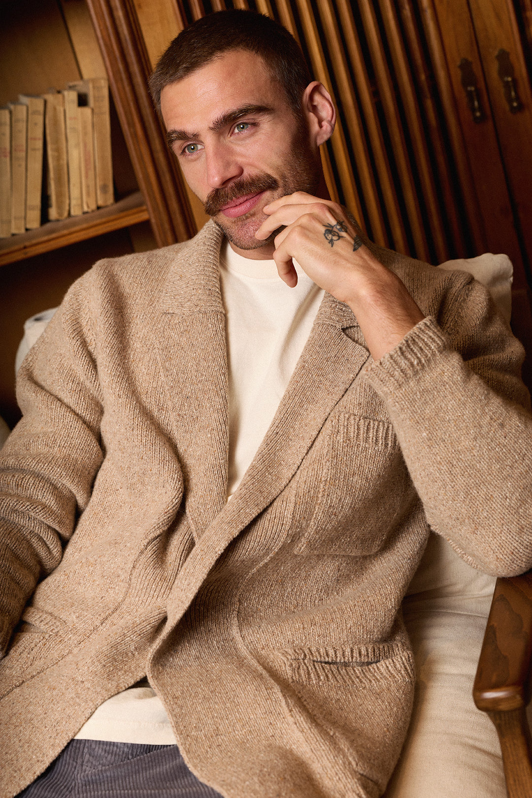 Cárdigan Lana Jaspeada Beige