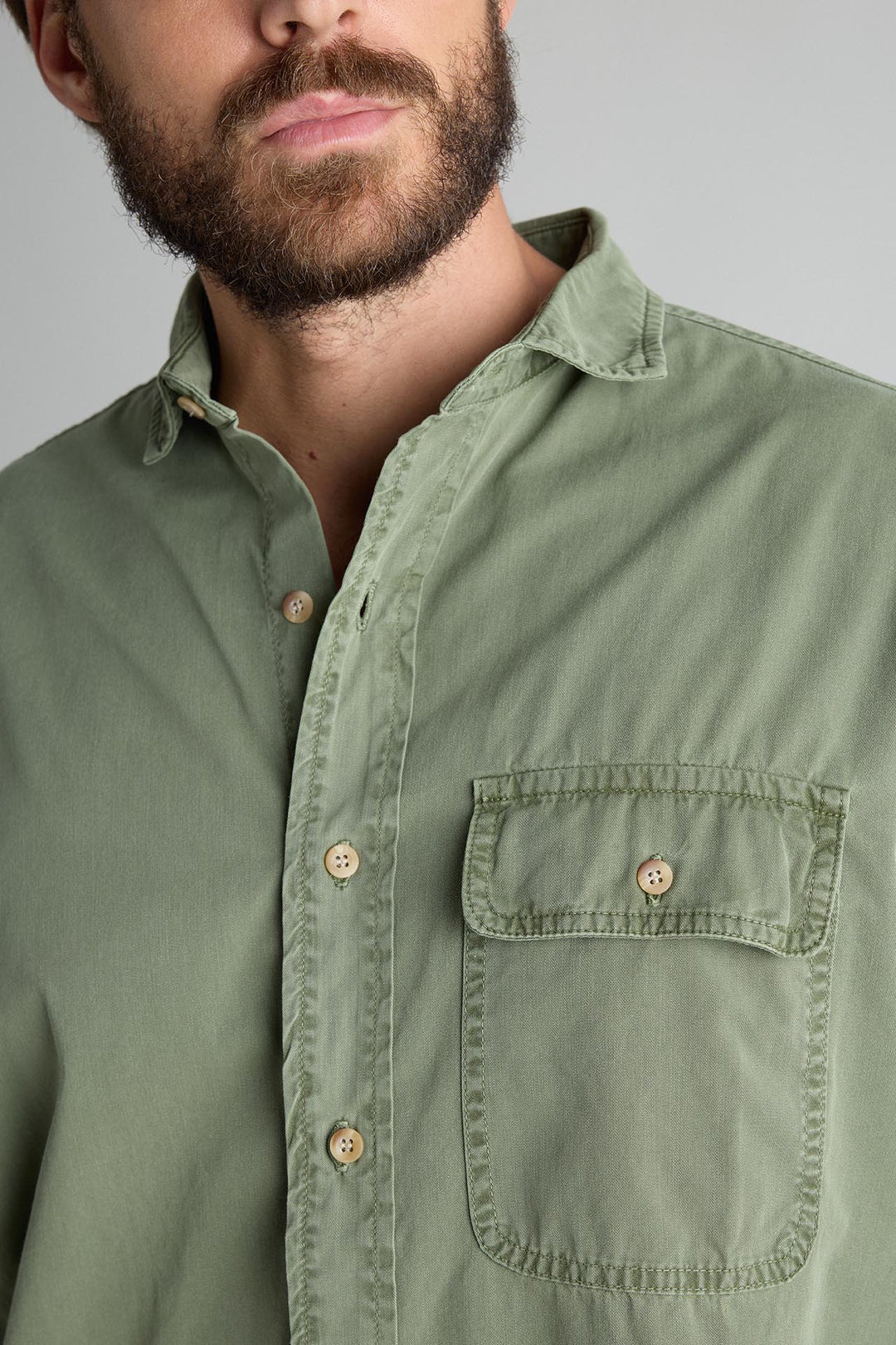 Distressed Khaki Cotton Shirt with Chest Pocket