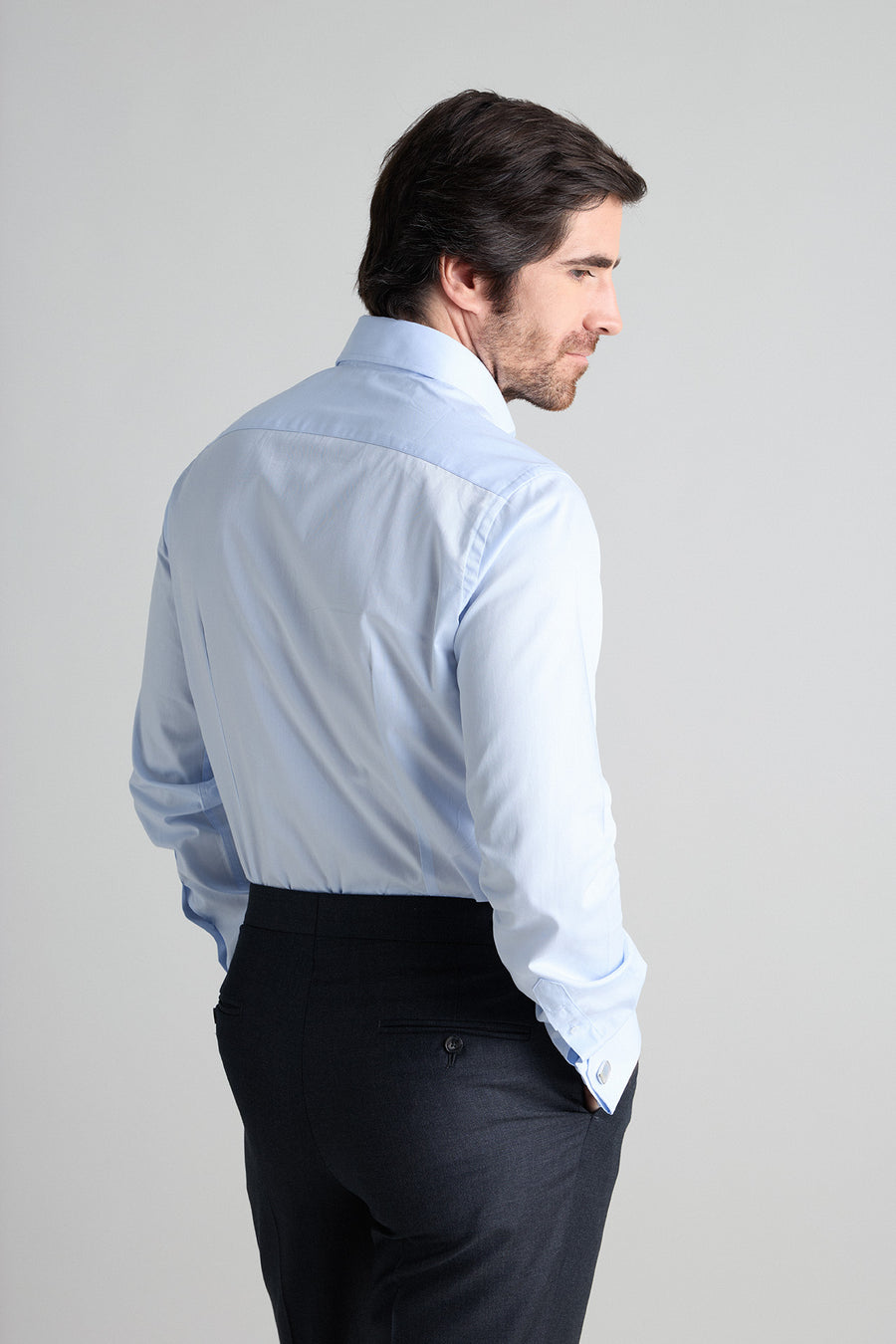 Camisa Vestir Azul Celeste Liso Con Gemelos