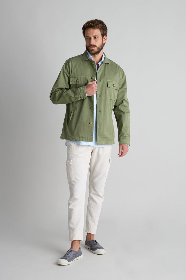 Green Cotton Overshirt 2 Pockets