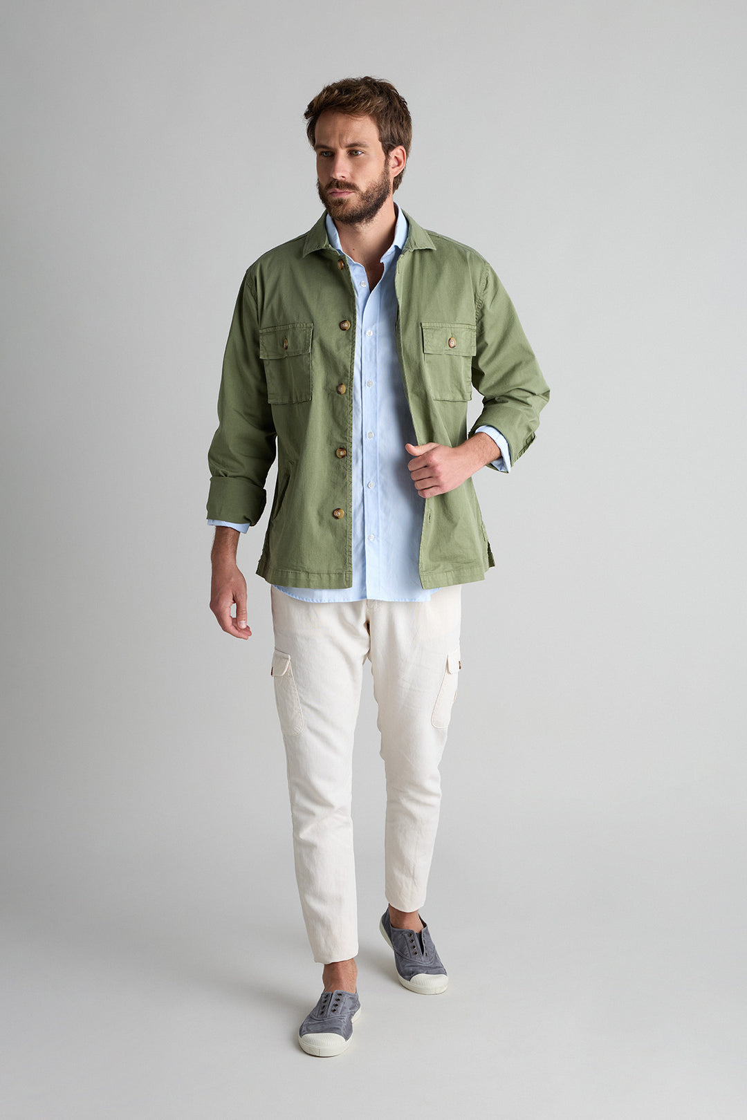 Green Cotton Overshirt 2 Pockets