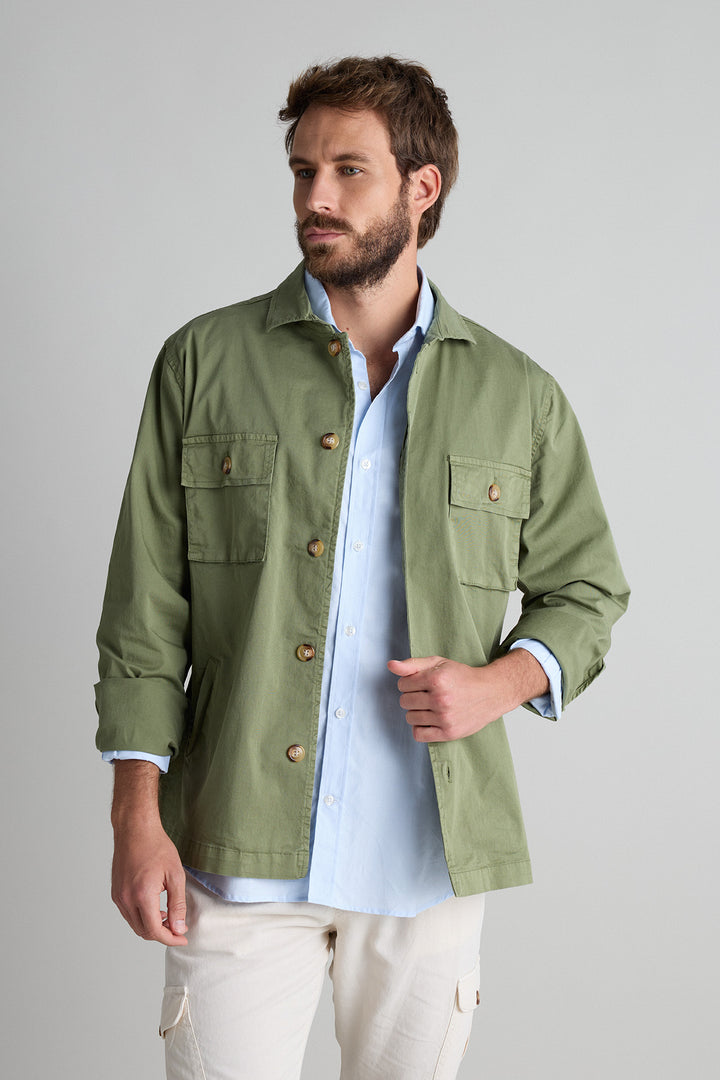 Green Cotton Overshirt 2 Pockets