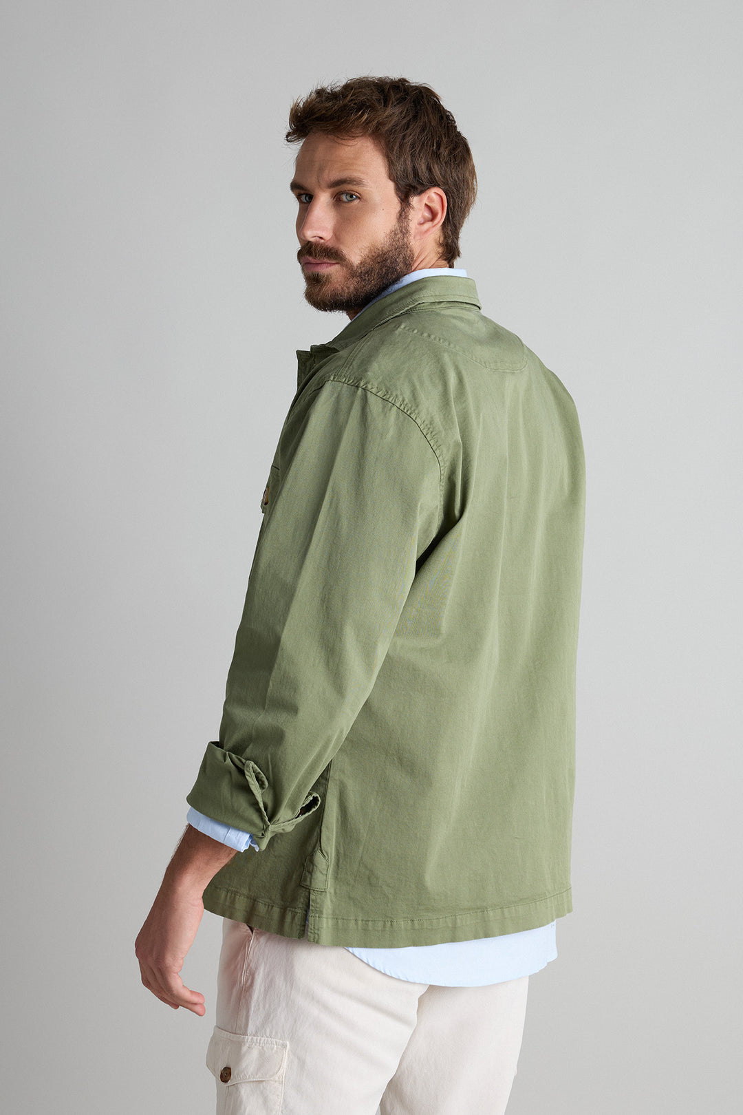 Green Cotton Overshirt 2 Pockets