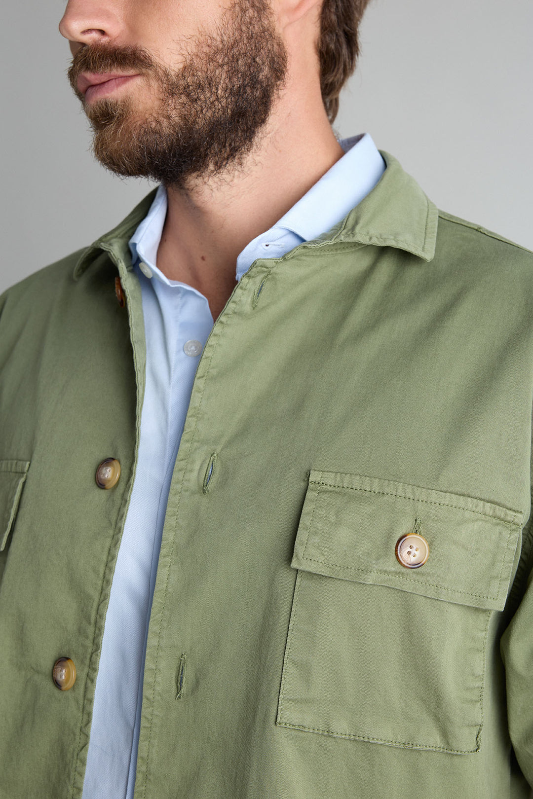 Green Cotton Overshirt 2 Pockets